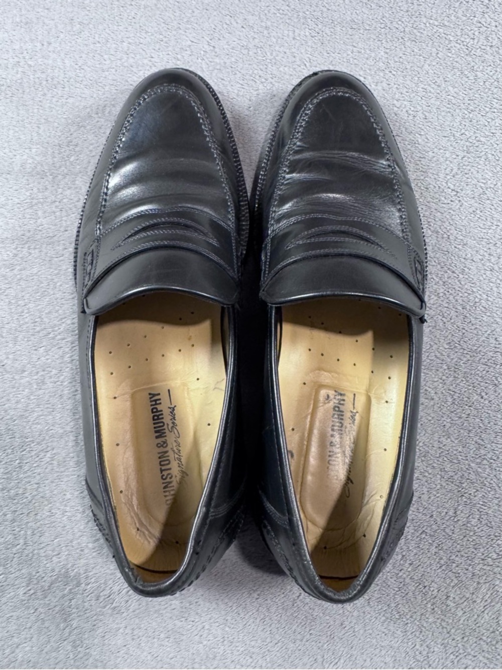 Johnston & Murphy Black Leather Penny Loafers - Sleek Dress Slip-Ons - Picture 6 of 13